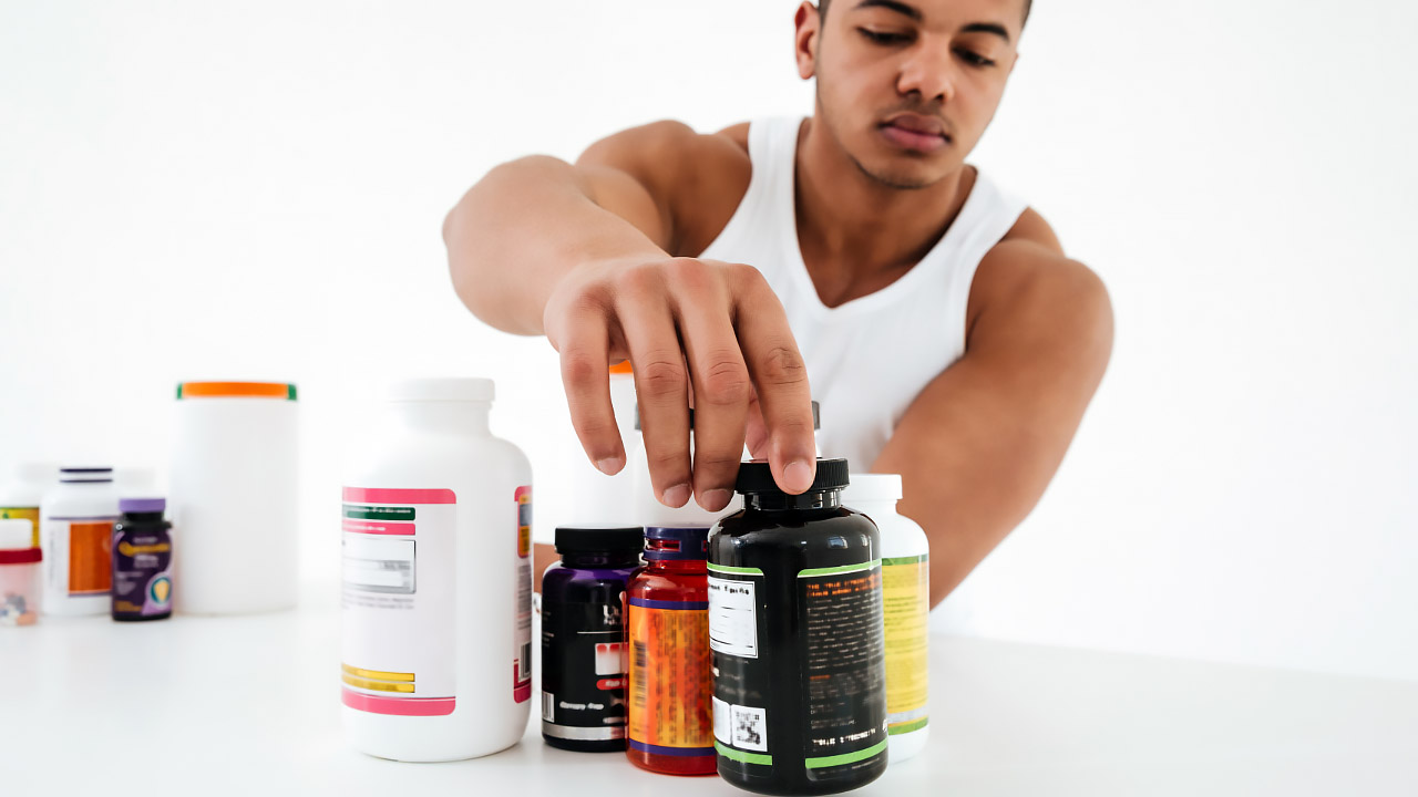 10 Best BCAA supplements for 2023 banner, featuring a bodybuilder looking at supplement bottles