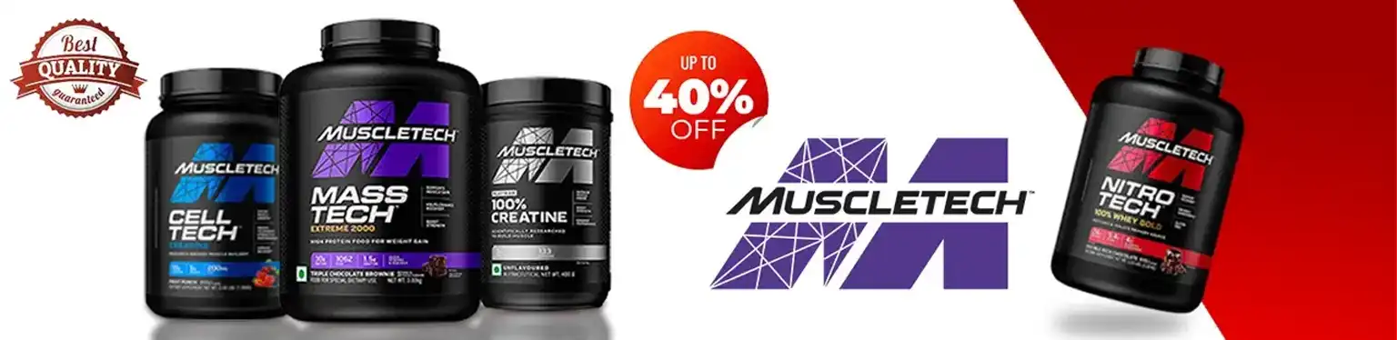 Up to 40% off on MuscleTech products, whey protein powder, mass gainer, bcaa